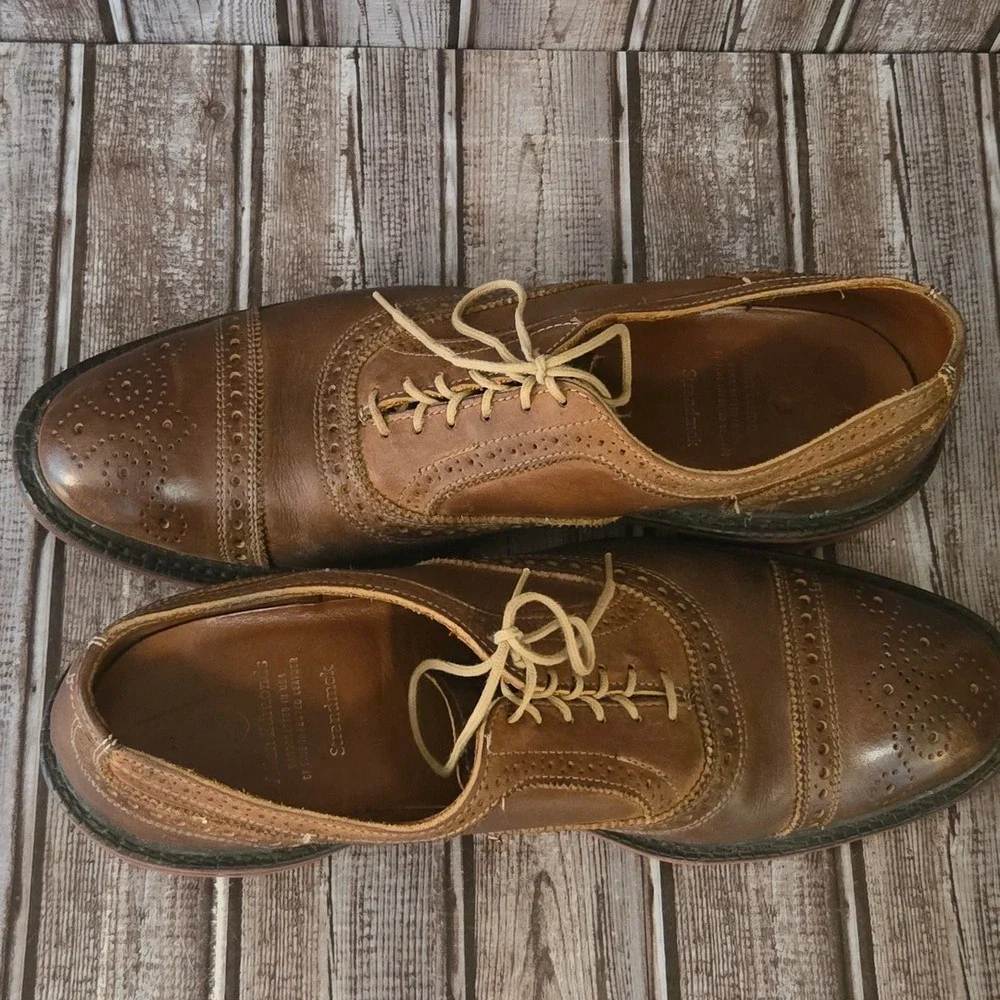 11 D Allen Edmonds Strandmok Brown Leather Dainite Soles Cap Toe Oxford Shoes - Picture 8 of 11